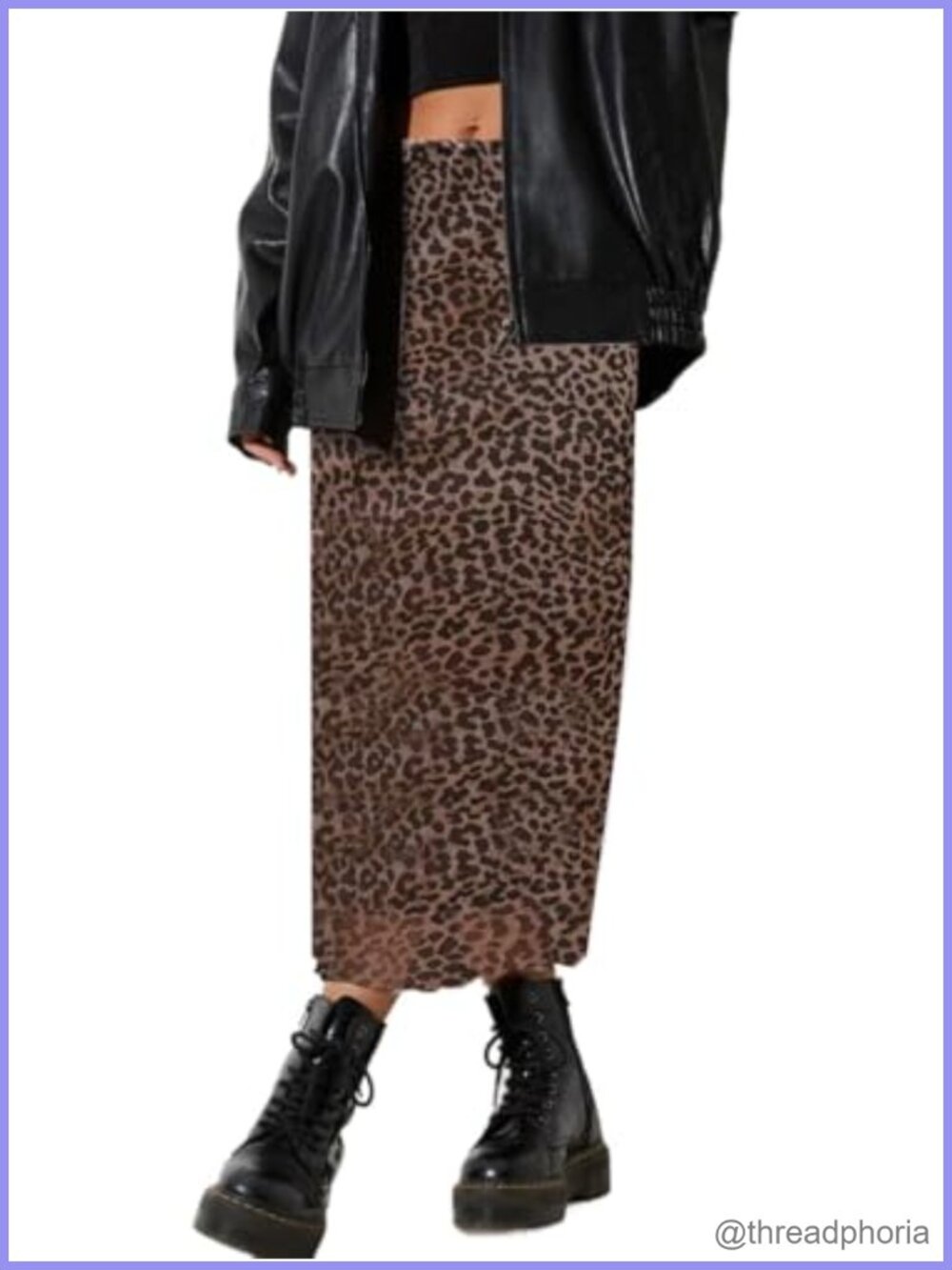 Women's Leopard Print Mesh A-Line Midi Skirt High Waisted Lettuce Trim